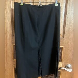 William B Black Wool Midi Skirt with lace panels